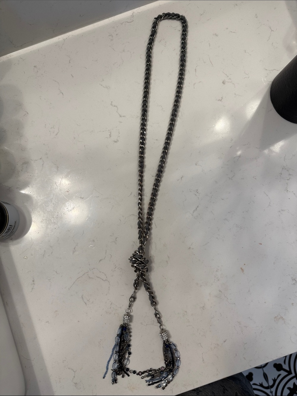 Silver-Tone Tassel Lariat Necklace - Elegant Chain Fringe